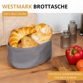 Westmark Brottasche Oval – Stoff-Brotkorb für Brot, Brötchen, Gebäck & Obst – Moderne Brotaufbewahrung aus Baumwolle – Anthrazit/Beige, 25 x 18 cm