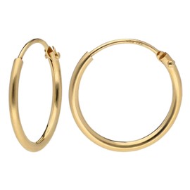 trendor 15171 Women's Creole Earrings 585/14 Carat Gold Hoop Earrings Width 1.3 mm Diameter 15 mm, Yellow Gold