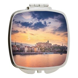 Island Gifting - Image of The Danube River view of Buda Castle at Sunset Budapest Hungary - Square Compact Mirror - Travel Mirror, Hung2