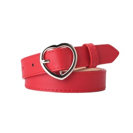 AWOCAN Fashion Women PU Leather Belt with Heart Shaped Buckle for Casual Dresses Jeans Pants dresses (red)