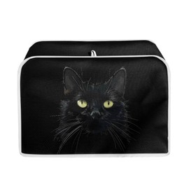 Uskorhein Black Vivid Cat Print 4 & 2 Slice Toaster Cover,Cute Cat Pattern Polyester Fabric Quilted Dust-proof Cover Fits for Most Standard Toasters