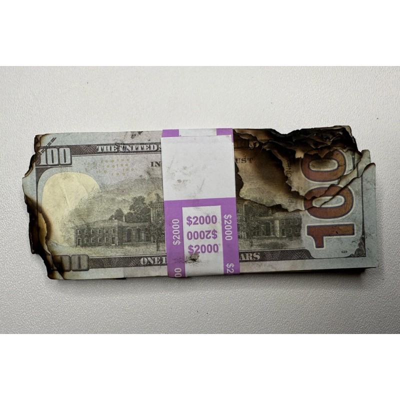 $2000 Banded Fire Damaged Play Money $100 x 20 Play