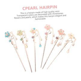 NOLITOY Retro Flower Hairpin 6pcs Girls Hair Stick Vintage Hairpin Chinese Hair Stick Hair Accessory Han Clothes Hairpin Cat's Eye Stones for Holiday Present Random