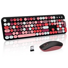 FOPETT Wireless Keyboard and Mouse Combo, 105 Keys Full-Sized 2.4 GHz Round Keycap Colorful Keyboards, USB Receiver Plug and Play, for Windows, Mac, PC, Laptop, Desktop (Blackcolorful)