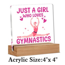 Gymnastic Gifts for Girls, Pink Gymnast Acrylic Plaque Gifts for Gymnastic Lovers, Just A Girl Who Loves Gymnastics Desk Signs Decor 4 × 4 Inches