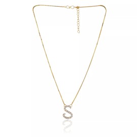 Riara Initial S Letter Alphabet Pendant Charm Necklace Gold Tone Ladies Party Jewelry