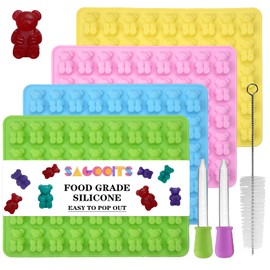 SAGOOITS Large Gummy Bear Molds Candy Molds, No Stick Chocolate Candy Gummy Molds,Gummie Molds Premium Silicone,Pack of 4 with 2 Droppers