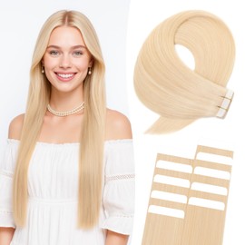Tape Extensions Real Hair 10 Pieces 40 cm Bleach White Remy Invisible Hair Tape-In Hair Extensions Natural 15 g 16 Inches #70 Straight Real Hair Skin Weft Tape