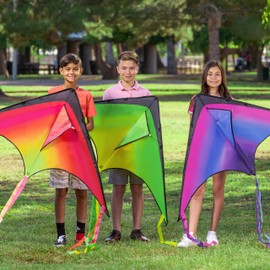 JOYIN 3 Packs Large Delta Kite Red, Green and Purple, Easy to Fly Huge for Kids and Adults with 262.5ft String, Large Delta Beach Kite for Outdoor Games and Activities