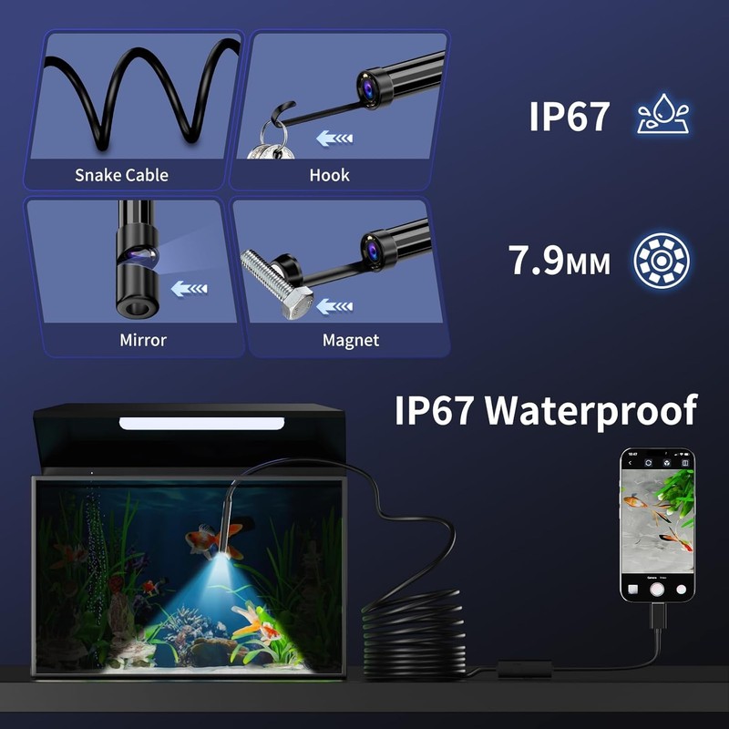 Endoscope Camera with Light, 1920P HD Borescope Inspection Camera with