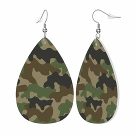 Army Camouflage Earrings for Women Hunting Camo Green Hunter Teardrop Dangle Faux Leather Earrings Holiday Earrings