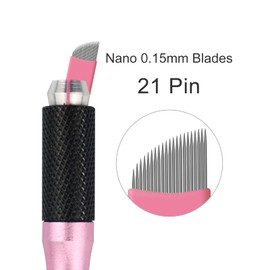 Pack of 30 Nano Microblading Needles 0.15 mm Pink Nano Fine Blades Tattoo Eyebrow Blades Microblade Embroidery Needles for Semi-Permanent Makeup with 3D Eyebrows (0.15 mm 21 Pins)