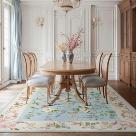 jinchan Floral 6x9 Area Rugs, Machine Washable Rug Netural Indoor Non Slip, Chinoiserie Flower Printed Oriental Vintage Soft Carpet for Bedroom Living Room Dining Room, Blue/Pink