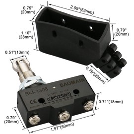 BAOMAIN Micro Limit Switch TM-1308, Panel Mount Roller Plunger Actuator, 1NO+1NC SPDT, 15A 250VAC Heavy Duty Industrial Position Switch, IP65 Waterproof