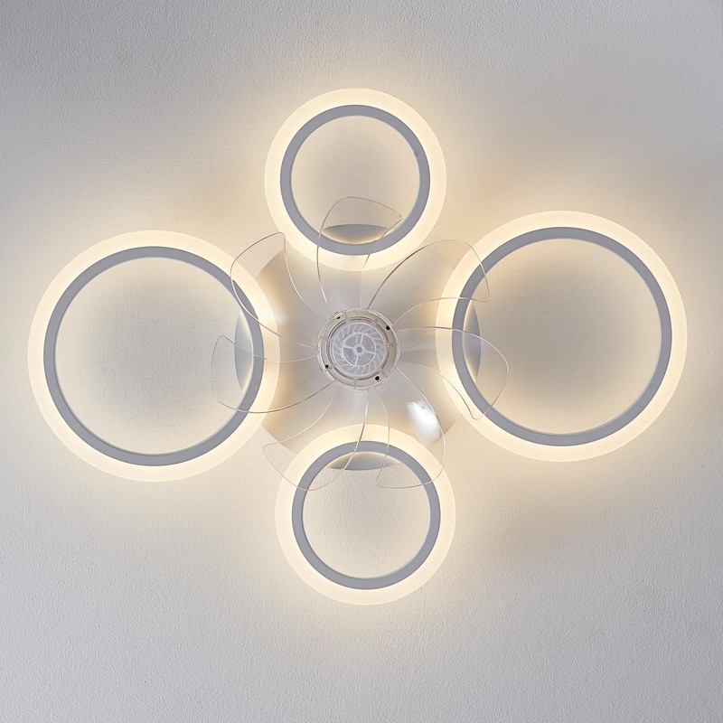 HuixuTe 26" White Geometric Circular Ceiling Fan with Lights Remote