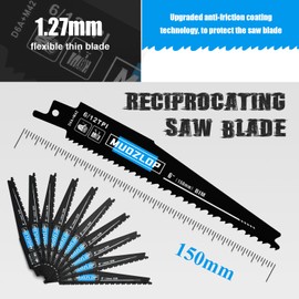 MUOZLOP 6inch 10 Pack Reciprocating Saw Blades Set，6/12TPI High Carbon Saw Blades，Woodcutting Saw Blades (10, 6/12TPI 150mm)