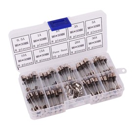 Jamgoer 72pcs Fast Blow Glass Fuses Car Tube Fuse Assortment Kit 250V 0.5A, 1A, 2A, 3A, 5A, 10A, 15A, 20A, 30A 6 x 30 mm and 10 Pcs Fuse Seat