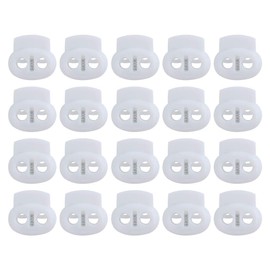 sourcing map 20 Pcs Plastic Cord Locks Spring Stopper Double Hole Toggle Fastener Stopper Rope End for Drawstrings Clothing, Shoe, Bags, Tie-Downs, 17 x 15mm White