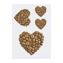 4 x 'Coffee Bean Heart' Temporary Tattoos - Water Resistant, Skin-Safe, Non-Toxic Transfers, Mixed Sizes (TO00083830)