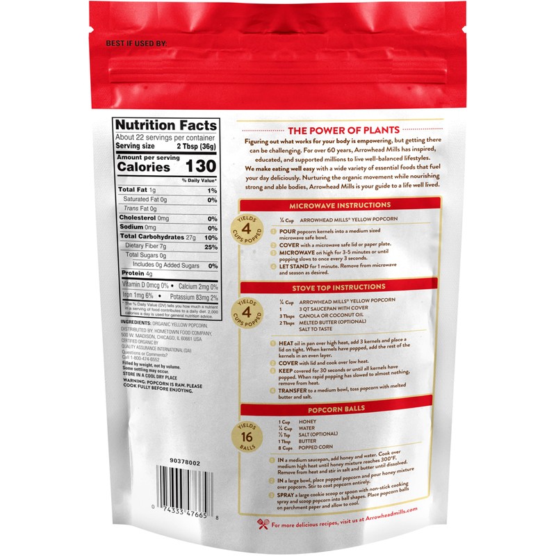 Arrowhead Mills Organic Yellow Popcorn, 28 oz Bag (Pack of