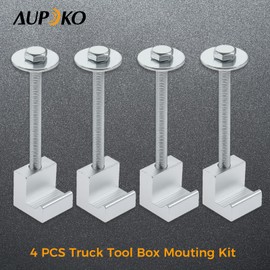 Aupoko Truck Tool Box Tie Downs Aluminum J Hook Crossover, Fix Toolbox and Truck Position,Universal Black Truck Tool Box Tie Downs Aluminum J-Hooks Crossover Mounting Set 4 Pack