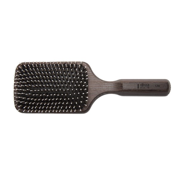 Ibiza Hair Professional Boar Hair Detangling Paddle Brush (CX6), 100% Boar Bristles with Ball Tipped Quills Naturally Give Shiny Polished Look, Made with Carbonized Wood, For Long Hair & Big Sections