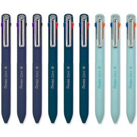 Pentel iZee 4 Colour Ballpoint Pen - Deep Blue, Deep Violet & Sky Blue Barrels - Multi Ink - Pack of 9