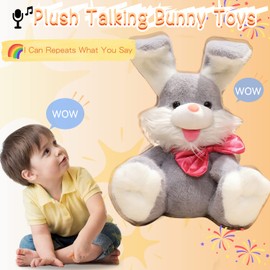Talking Bunny Repeats What You Say Recording Toys Easter Rabbit Peek-A Boo Toys with Children Song Plush Stuffed Animal Interactive Electronic Pet Toy with Floppy Ears for Girls Boys Baby Kids Gift