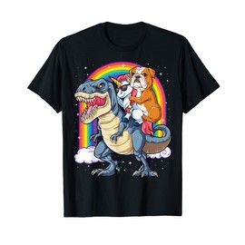 English Bulldog Unicorn Riding Dinosaur T-rex Gifts Girls T-Shirt