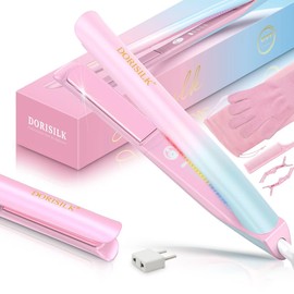 DORISILK 470°F Hair Straightener Colorful Light, Dual Voltage Flat Iron for European Travel, 1" Professional Salon Ceramic Straightening and Curling Iron Smooth Tech 30s Fast Heat Gift for Women Girls