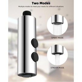 Hibbent Metal Pull Down Kitchen Faucet Head Replacement with 15 Adapters, Sink Spray Head, 2 Function Spray Nozzle Compatible with Moen, American Standard, Delta, Kohler Faucets, Chrome (Silver)