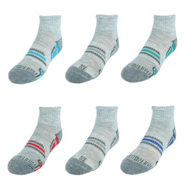 Fruit of the Loom Boys' 6-Pair Half Cushion Ankle Socks (Medium (Shoe 9-2.5), Grey)
