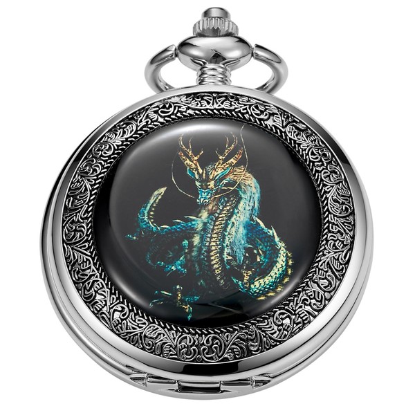 Tiong Retro Dragon Patch Pattern Design Mechanical Pocket Watch, Roman