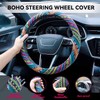 Boho Steering Wheel Cover Elastic Microfiber for Women, Universal Fit