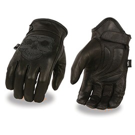 Milwaukee Leather MG7570 Men's âReflective Skullâ Black Leather Gloves with Gel Palm - Large