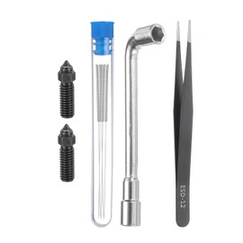 sourcing map 3D Nozzles Kit, 2pcs 3D Printer K1 Hardened Steel Nozzles 0.2mm, 5pcs Nozzle Cleaning Needles, with a Socket Wrench and a Tweezer, for 1.75mm Ender3 Series