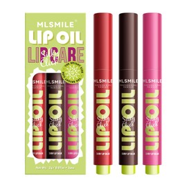 MLSMILE 3 Colors Fat Lip Oil Click Slick, Moisturizing Lip Balm,High Pigment Glow Lip Oil,Long-lasting Lip Gloss,Pigmented Vegan Lip Balm,Lightweight and Glossy Lip Plumper with Coconut Oil-Set C