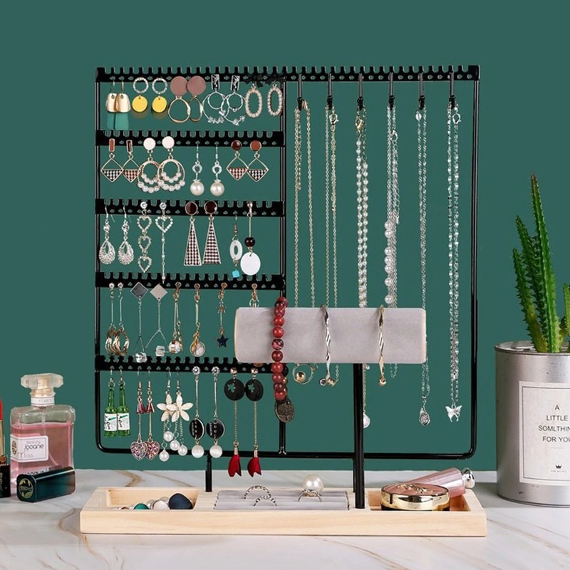Vellure Jewelry Organizer Drawer – Wooden Base with Metal T-Bars,