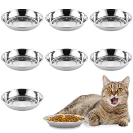 kathson 8 Pcs Stainless Steel Cat Food Bowls, Replacement Whisker Relief Cat Metal Dishes, Shallow Wide Cat&Dog Food and Water Bowl Suitable for Pet Feeding Stand, Dishwasher Safe (8.66 Inch Dia.)