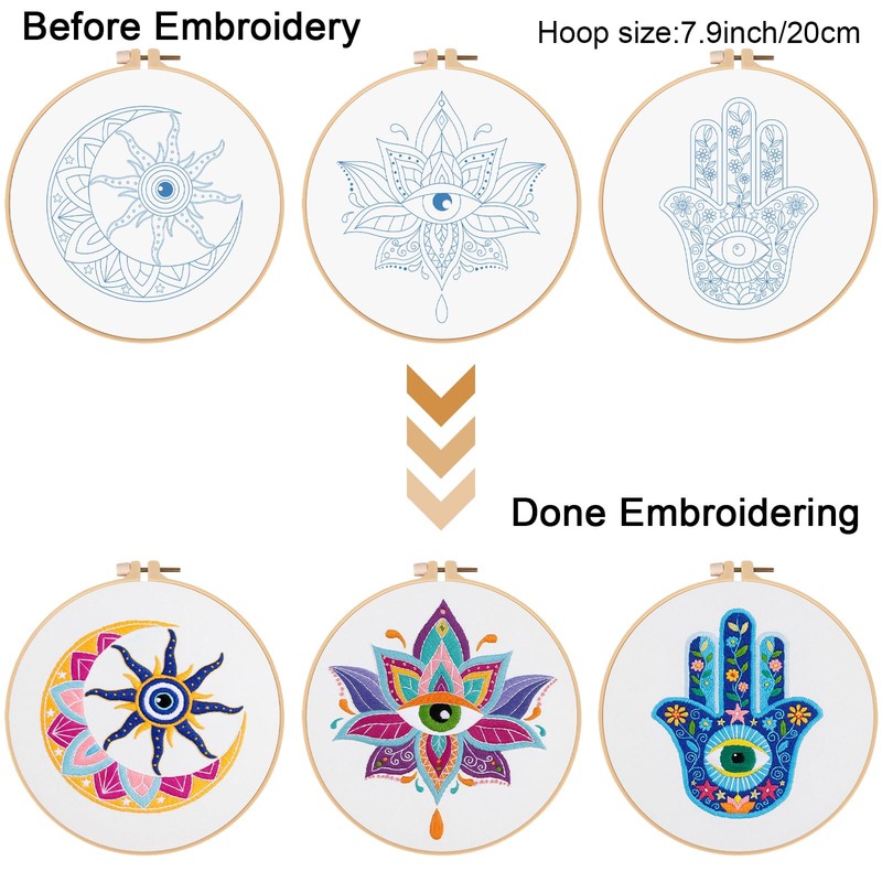 Louise Maelys 3 Set Tarot Evil eye Embroidery Kits for
