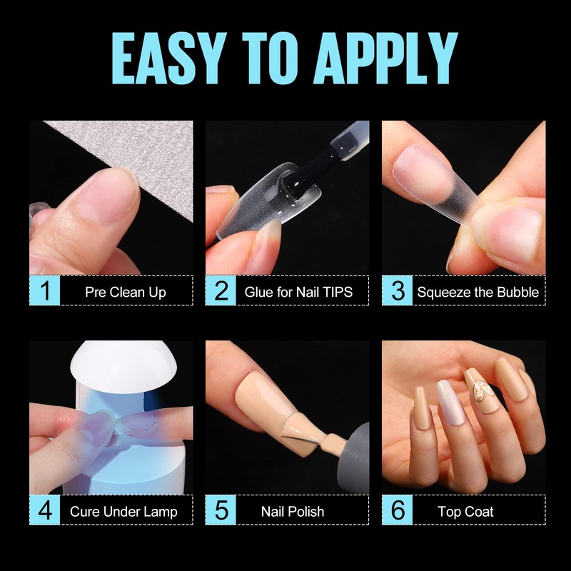 TOMICCA Nail Tips, 360 Pieces, Full Cover Soft Gel Tips,