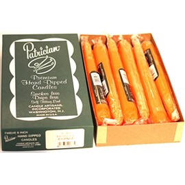 patrician 8in Orange Taper Candles Made in USA. 12 Count
