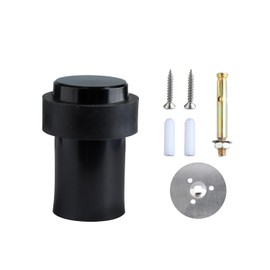 GroveEss Stainless Steel Cylinderial Shpae Door Stopper,Black Floor Mounted Door Stop with Rubber Bumper,Thick Rubber Heavy Duty Wall Protector to Reduce Sound and Noise