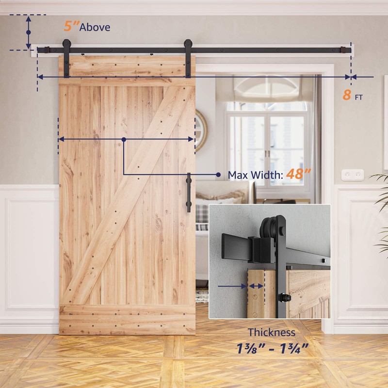 SMARTSTANDARD 8ft Barn Door Hardware Kit, Sliding Door Hardware Kit,