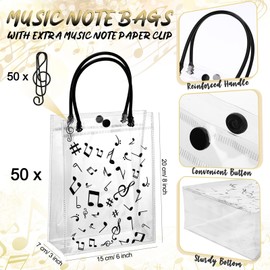 Wesnoy 50 Pcs Musical Notes Gift Bags with Handle 6x8 Inch Clear Music Treat Bags Bulk Musical Party Favor Bag with Musical Note Paper Clip for Musician Employee Teacher Gift Birthday Party Supplies