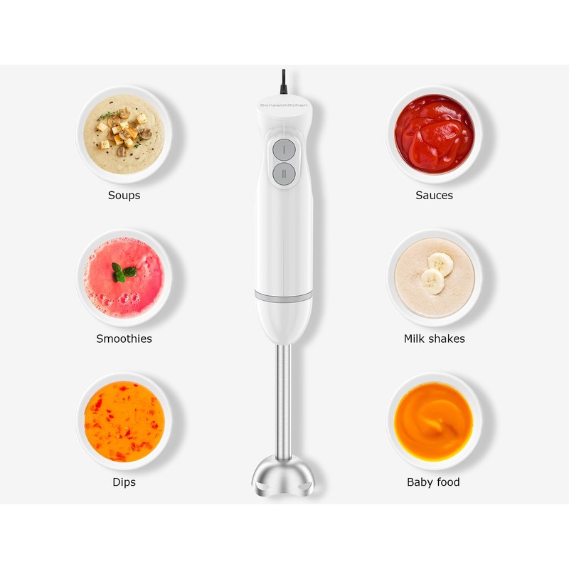 Bonsenkitchen Hand Blender, Immersion Blender with 2 Mixing Speed, Electric