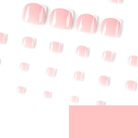 Cubahop 24pcs French Square Fake ToeNails Nude Rhinestone False Toenails Glitter Heart Love Glossy Toe Nail Tips for Women and Girls (pink1)