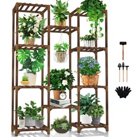 Uneedem Plant Stand Indoor Outdoor, Tall Plant Shelf for Multiple Plants, 10 tiers 11 Pot Large Plant Rack Wood Plant Holder Plant Shelves for Room Corner Balcony Garden Patio | Uneedem