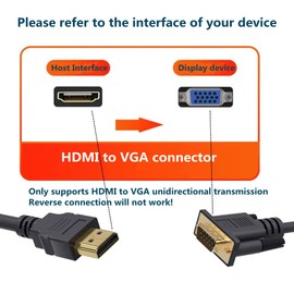 IOSSIOPPIA HDMI to VGA Computer Connection Cable HDMI to VGA Cable (Male to Male) Gold Plated 1080P HD Conversion IC Chip Plug and Play 1.8m / Approx. 6ft (HDMI to VGA)