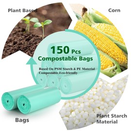 Compostable Trash Bags 1.2 Gallon 150 Packs,AYOTEE Small Compost Bags,Small Biodegradable Trash Bags Green Are Suitable For 1-2 Gallon And 4-8 Liter Small Trash bags can liner